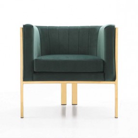 Manhattan Comfort Paramount Forest Green and Polished Brass Velvet Accent Armchair Front