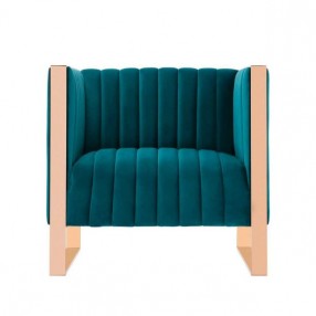 Manhattan Comfort Trillium Teal and Gold Velvet Accent Chair Front