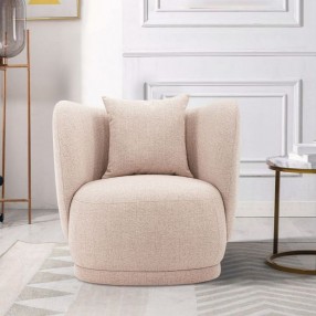 Manhattan Comfort Contemporary Siri Linen Weave Accent Chair with Pillows In Wheat