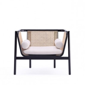 Manhattan Comfort Versailles Accent Chair in Black, Natural Cane and Cream Front