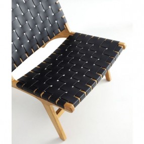 Manhattan Comfort Maintenon Leatherette Accent Chair in Black with Nature Feet