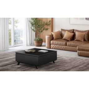 Furnitech 40” Mid-century Modern Square Coffee Table In A Ebony Finish Over American Red Oak Wood Veneers And Solid Black Cherry Wood Legs - Lifestyle