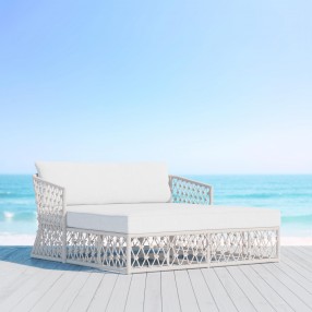 Azzurro Amelia Day Bed With Matte White Aluminum Frame And Sand All-Weather Rope - Lifestyle