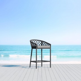 Azzurro Amelia Counter Stool With Matte Charcoal Aluminum Frame And Ash All-Weather Rope - Lifestyle