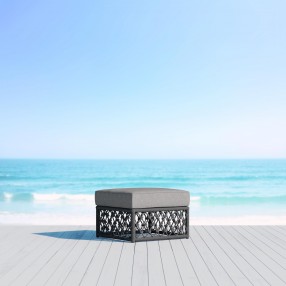 Azzurro Living Amelia Ottoman With Matte Charcoal Aluminum Frame And Ash All-Weather Rope - Lifestyle