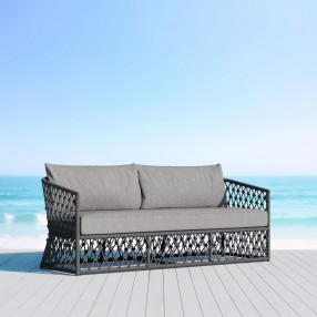 Azzurro Amelia 3 Seat Sofa In Matte Charcoal Aluminum Frame and Ash All-Weather Rope - Lifestyle