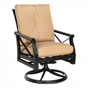 Woodard Andover Cushion Swivel Rocking Dining Arm Chair - Angled View