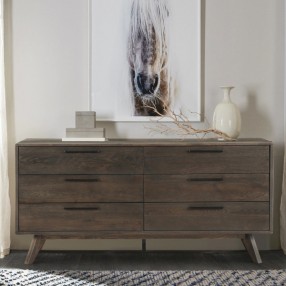 Armen Living Astoria Oak Dresser for Bedroom with 6 Drawers