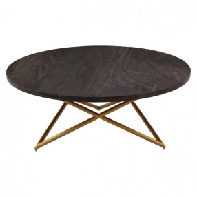 Armen Living Atala Brown Veneer Coffee Table with Brushed Gold Legs 