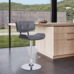  Armen Living Brooklyn Adjustable Swivel Grey Faux Leather And Black Wood Bar Stool With Chrome Base In Gray