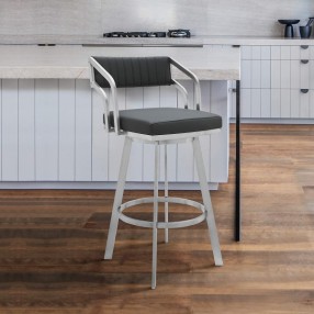 Armen Living Capri Swivel Modern Metal And Slate Gray Faux Leather Counter Stool