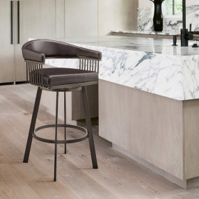 Armen Living Chelsea Counter Height Swivel Bar Stool In Java Brown Finish And Chocolate Faux Leather