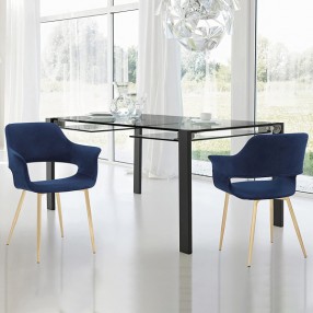 Gigi Blue Velvet Dining Room Chair with Gold Metal Legs - Set of 2