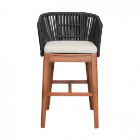 Armen Living Garnet Outdoor Patio Bar Stool in Natural Acacia Wood and Black Rope- Front