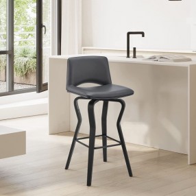 Armen Living Gerty Swivel Grey Faux Leather and Walnut Wood Bar Stool