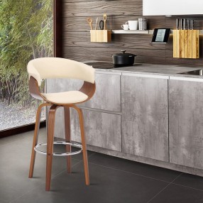 Armen Living Julyssa Swivel Cream Faux Leather and Walnut Wood Bar Stool