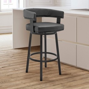 Armen Living Lorin Counter Height Swivel Bar Stool In Black Finish And Faux Leather