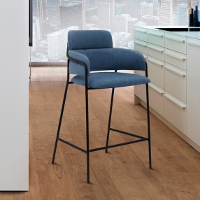 Oshen 26" Blue Faux Leather and Metal Counter Height Bar Stool in Light Blue