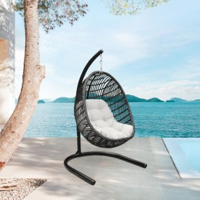 Armen Living Rio Indoor Outdoor Patio Egg Swing Chair with Stand- Black