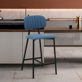 Armen Living Rococo 26" Blue Faux Leather and Metal Counter Height Bar Stool 001
