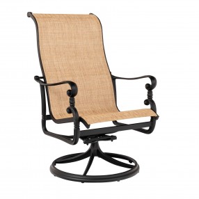 Woodard Avondale Sling Swivel Dining Arm Chair - Angled