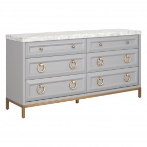 Azure Carrera 6-Drawer Double Dresser in Dove Gray - Front Side Angle