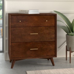 Alpine Furniture Flynn Mid Century Modern 3 Drawer Small Chest, Walnut - Lifestyle