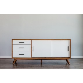 Alpine Furniture Flynn Large TV Console, Acorn/White - Front Angle