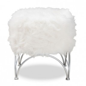 Baxton Studio Celia White Faux Fur Upholstered Ottoman