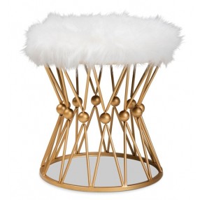 Baxton Studio Leonie White Faux Fur Upholstered Ottoman