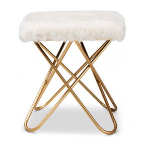 Baxton Studio Valle White Faux Fur Upholstered Ottoman
