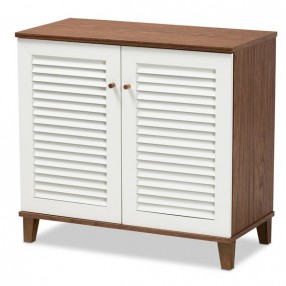 Baxton Studio Coolidge White Walnut 4 Shelf Shoe Storage Cabinet