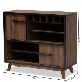 Baxton Studio Margo Walnut Brown Black Wood Wine Storage Cabinet