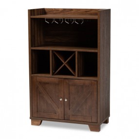 Baxton Studio Carrie Walnut Brown Wood Wine Storage Cabinet