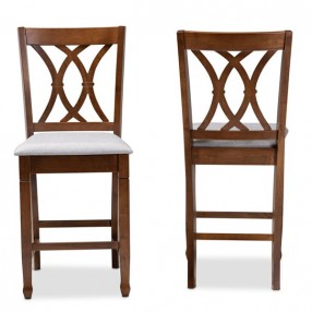 Baxton Studio Reneau Upholstered 2-Piece Wood Counter Height Pub Chair Set