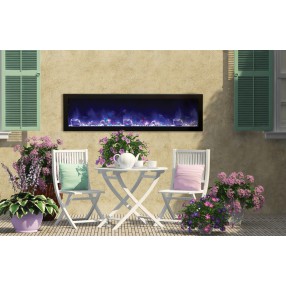 Amantii Panorama Slim Full View Smart Electric  - 60" Indoor /Outdoor WiFi Enabled Fireplace, featuring a MultiFunction Remote, Multi Speed Flame Motor, Glass Media & a Black Trim 