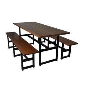 Furniture Designhouse Community Table- 30" x 71" and Two 71" Benches in European Chestnut Slats - Cutout