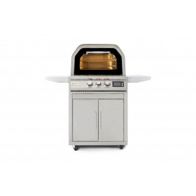 Blaze Grills 26-Inch Propane Gas Outdoor Pizza Oven With Rotisserie - Front and Lit