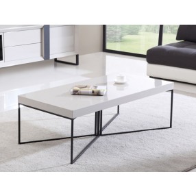 B-Modern Mixer Coffee Table with Black Steel Legs in White Lacquer and Cream Lacquer or Light Walnut Veneer