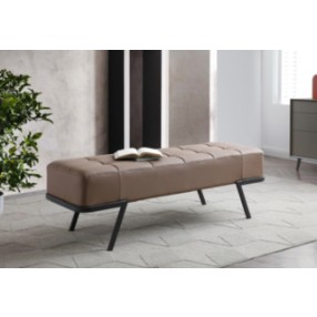 Whiteline Modern Living Shadi Bench Faux Leather In Taupe With Black Sanded Coated Steel Legs - Lifestyle