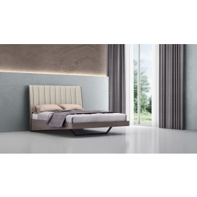 Whiteline Modern Living Berlin Bed Queen In High Gloss Chestnut Grey And Black Metal Base - Lifetyle Close-up