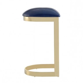 Manhattan Comfort Aura 28.54 in. Blue and Polished Brass Stainless Steel Bar Stool Side