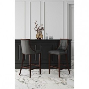 Manhattan Comfort Fifth Avenue Faux Leather Barstool in Pebble Grey Set