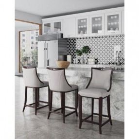 Manhattan Comfort Emperor Faux Leather Barstool in Light Grey