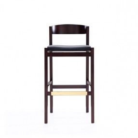 Manhattan Comfort Klismos 40.75 in. Black and Dark Walnut Beech Wood Barstool Front