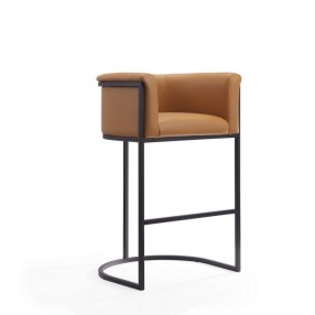 Manhattan Comfort Cosmopolitan 37.8 in. Camel and Black Metal Barstool Front Angle