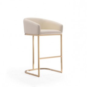 Manhattan Comfort Louvre 40 in. Cream and Titanium Gold Stainless Steel Barstool Side