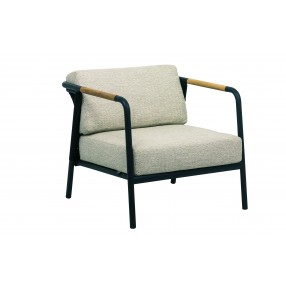 Alfresco Home Elle Belt Deep Seating Lounge Chair w/ Teak Arm Rests | Cushions Inclusive - Front Side Angle