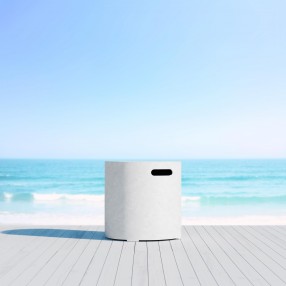 Azzurro Living Cabo Tank Cover Side Table With White Rock Concrete Frame And White Rock Concrete - Lifestyle