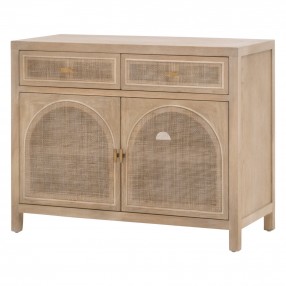 Essentials For Living Cane Media Cabinet - Smoke Gray Oak, Smoke Gray Cane - Front Side Angle